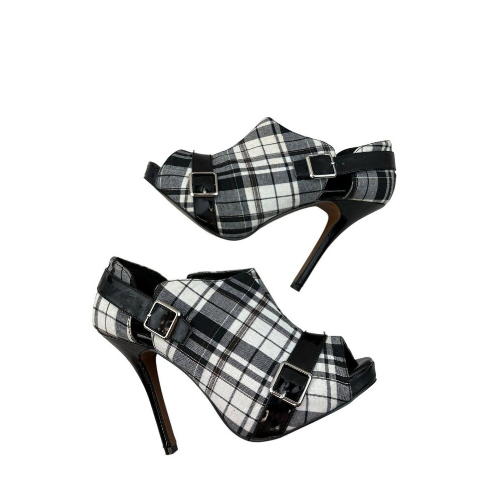 Bumper Plaid Heels Womens Size 8 Black Edgy Dark Romantic Punk Goth Fairy Grunge